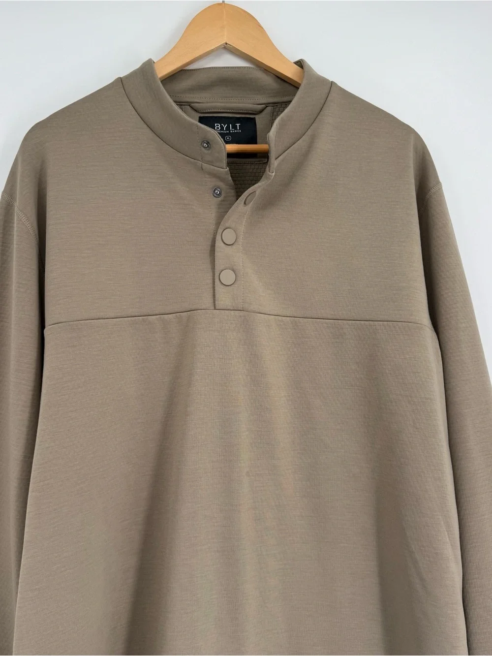 BYLT Premium Basics Pullover XL Taupe 1/4 Snap Waffle Lined Athleisure Golf.